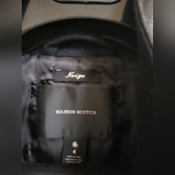 Maison Scotch Soda Blue Navy Wool 3/4 Coat with Leather Collar Size M NWOT - Picture 6 of 8